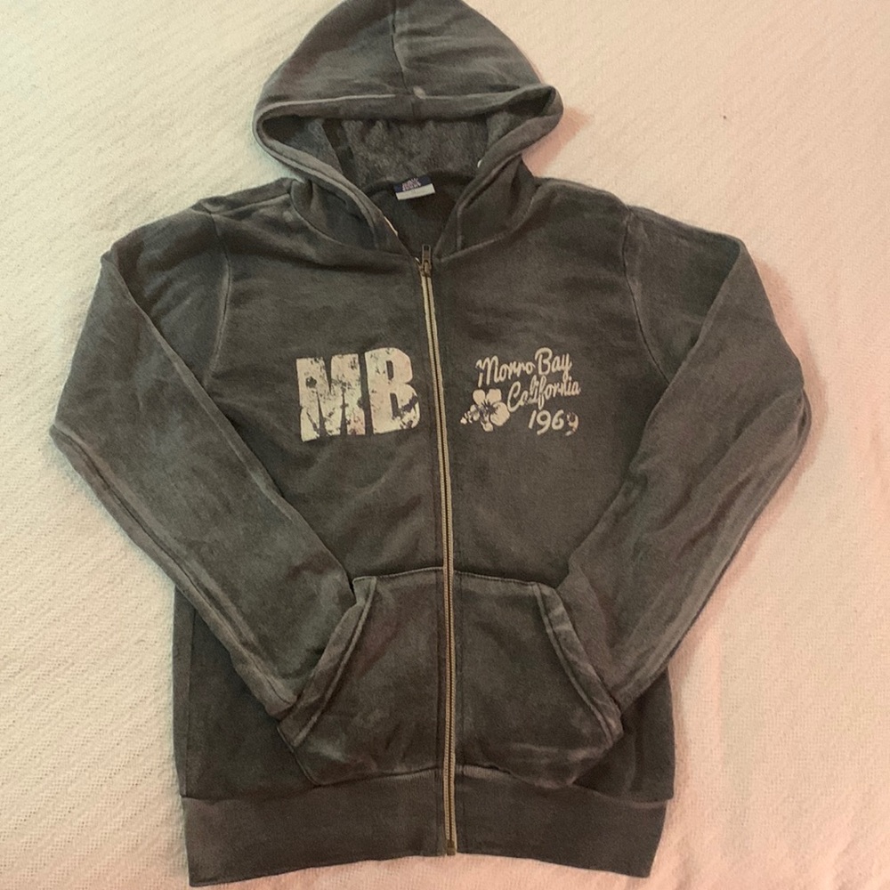 Morro Bay soft gray zip-up hoodie